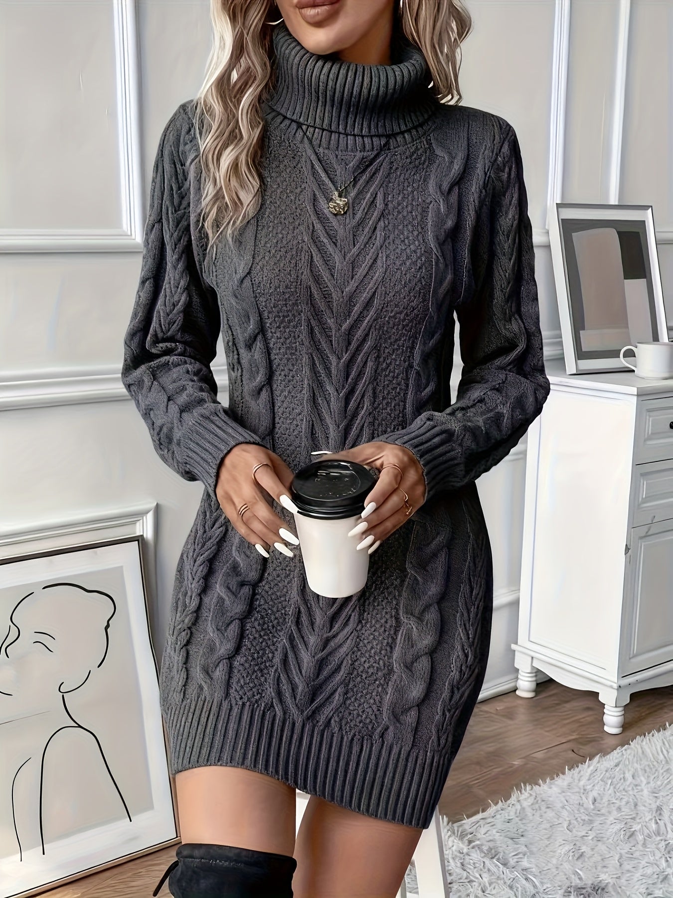 Milanda - Cable Knit Sweater Dress