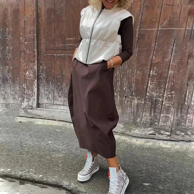 Vionel - Long Sleeve Polyester Dress with Pockets