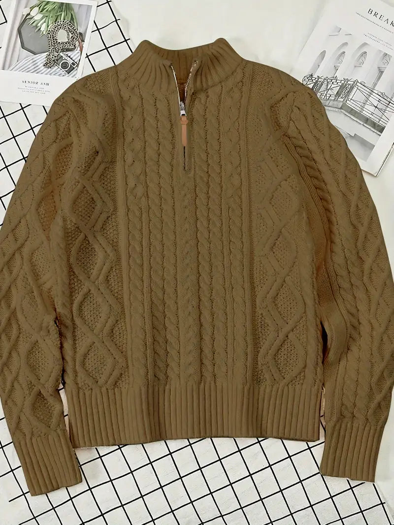Rabada - Half-Zip Knitted Sweater With Stand-Up Collar